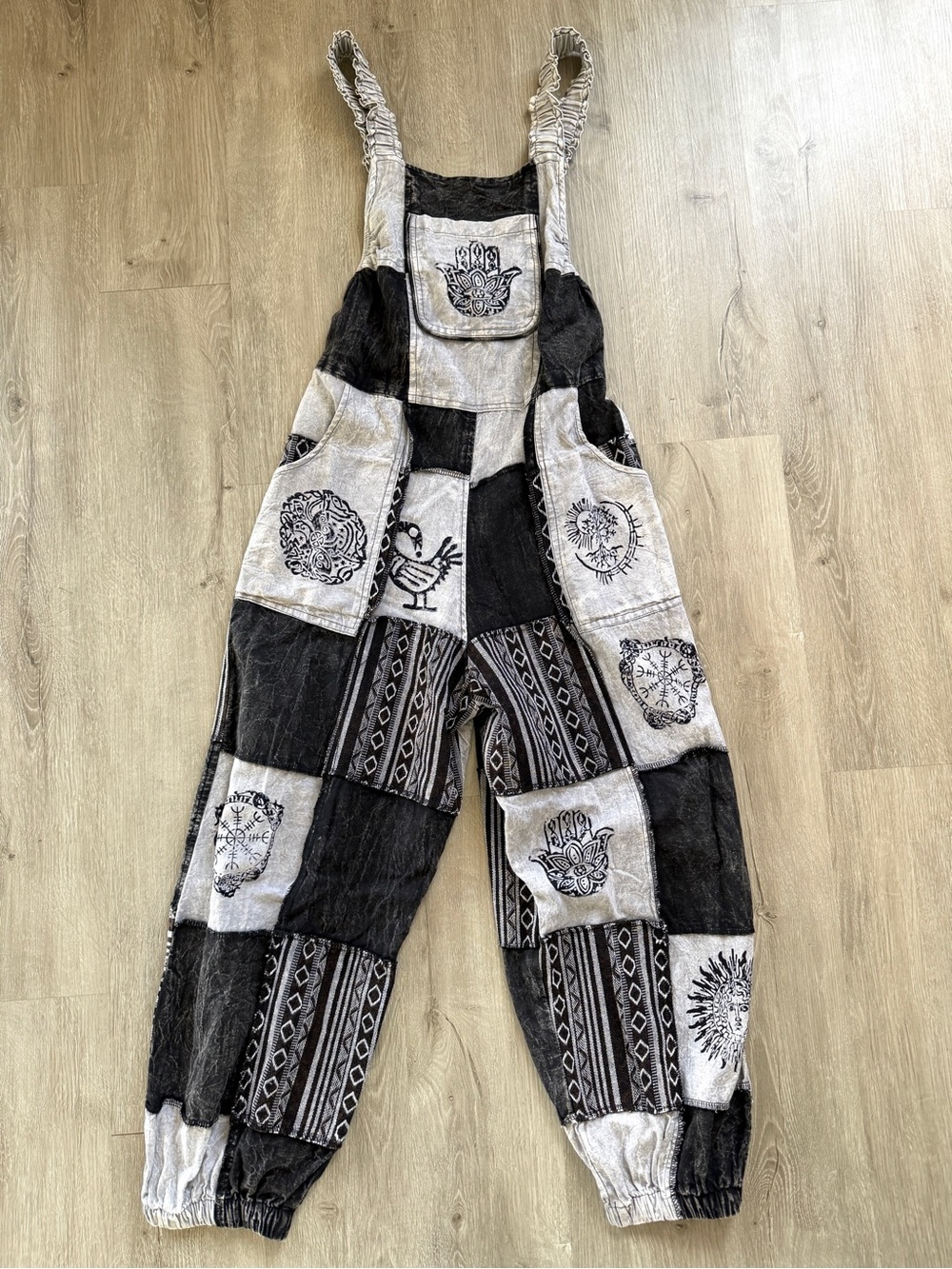 LIKE INTERNATIONAL BOHO PATCHWORK Jogger overalls Small/Medium Nepal